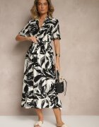 h&s Rochie tip cămașă Negru-Alb din viscoză cu cordon legat Ullosaria