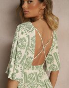 h&s Rochie Verde-Crem Boho Evazată din Viscoză cu Spatele Decupat Tuvria