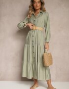 h&s Rochie Verde din Viscoză cu Croi tip Cămașă cu Curea cu Cataramă Feluriela