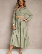 h&s Rochie Verde din Viscoză cu Croi tip Cămașă cu Curea cu Cataramă Feluriela