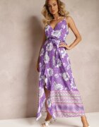 h&s Rochie Violet Maxi cu bretele subțiri și tiv evazat cu volan Charlei