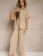 h&s Set Bej cu Cămașă cu Mânecă Scurtă și Pantaloni cu Croială Largă Malerienna