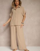 h&s Set Bej cu Cămașă cu Mânecă Scurtă și Pantaloni cu Croială Largă Malerienna