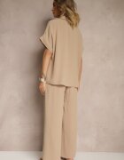 h&s Set Bej cu Cămașă cu Mânecă Scurtă și Pantaloni cu Croială Largă Malerienna
