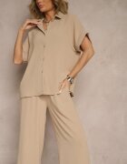 h&s Set Bej cu Cămașă cu Mânecă Scurtă și Pantaloni cu Croială Largă Malerienna
