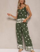 h&s Set Floral Verde închis din Vâscoză Pantaloni și Bluză cu bretele Beldisa