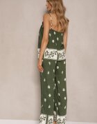 h&s Set Floral Verde închis din Vâscoză Pantaloni și Bluză cu bretele Beldisa
