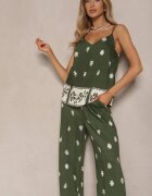 h&s Set Floral Verde închis din Vâscoză Pantaloni și Bluză cu bretele Beldisa