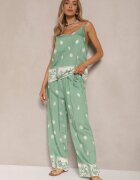 h&s Set Mentă Floral din Viscoză Pantaloni și Maiou cu bretele Beldisa
