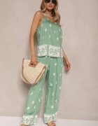 h&s Set Mentă Floral din Viscoză Pantaloni și Maiou cu bretele Beldisa