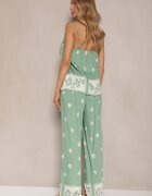 h&s Set Mentă Floral din Viscoză Pantaloni și Maiou cu bretele Beldisa