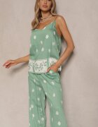 h&s Set Mentă Floral din Viscoză Pantaloni și Maiou cu bretele Beldisa