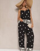 h&s Set Negru Floral din Vâscoză Pantaloni și Maiou cu bretele Beldisa