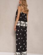 h&s Set Negru Floral din Vâscoză Pantaloni și Maiou cu bretele Beldisa
