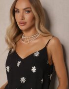 h&s Set Negru Floral din Vâscoză Pantaloni și Maiou cu bretele Beldisa