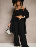 h&s Set Negru Pantaloni cu elastic în talie Top și Cămașă Lungă Arives