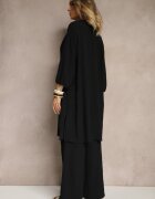 h&s Set Negru Pantaloni cu elastic în talie Top și Cămașă Lungă Arives