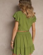 h&s Set Verde din Vâscoză Bluză cu Legătură și Fustă Cloș Redulise