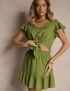 h&s Set Verde din Vâscoză Bluză cu Legătură și Fustă Cloș Redulise