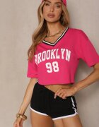 h&s T-shirt Fucsia din Bumbac Ornat cu Inscripție Lireline
