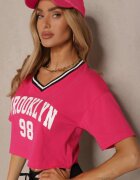 h&s T-shirt Fucsia din Bumbac Ornat cu Inscripție Lireline