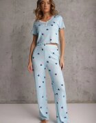 han Set de pijamale Albastru Elastic cu Inimioare Pantaloni și Top Isle