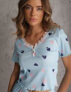 han Set de pijamale Albastru Elastic cu Inimioare Pantaloni și Top Isle