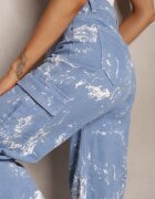 hello miss Blugi Albaștri cu Talie Înaltă cu Model de Designer cu Craci Largi Joltta