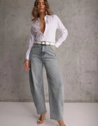 hello miss Blugi Albaștri deschis din Bumbac Barrel Leg High Waist Vezorea