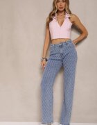 hello miss Blugi Albastri din Bumbac Talie înaltă cu croială largă în romburi Tuvielle