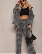 hello miss Blugi gri închis din bumbac High Waist largi cu model abstract Orithiia