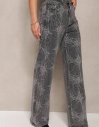 hello miss Blugi gri închis din bumbac High Waist largi cu model abstract Orithiia