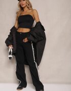 hello miss Blugi Negri High Waist cu Croi Larg cu Dungi Decorative Ulivira