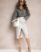 hello miss Fustă Argintie Tip creion Metalică Midi Serenita