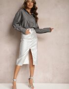 hello miss Fustă Argintie Tip creion Metalică Midi Serenita
