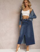 hello miss Fustă Bleumarin Maxi cu crăpătură din denim Vonuline