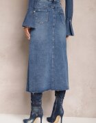 hello miss Fustă Maxi Albastră cu Despicătură din Denim Vonuline