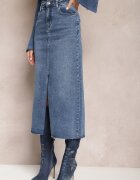 hello miss Fustă Maxi Albastră cu Despicătură din Denim Vonuline