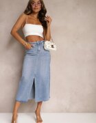 hello miss Fustă Maxi albastru deschis cu șliț din denim Vonuline