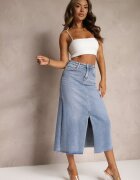 hello miss Fustă Maxi albastru deschis cu șliț din denim Vonuline