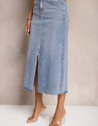hello miss Fustă Maxi albastru deschis cu șliț din denim Vonuline