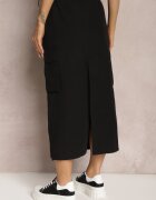 hello miss Fustă Neagră de Bumbac Midi Cargo cu Elastic în Talie Franani