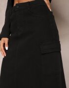 hello miss Fustă Neagră Midi Din denim Tip Cargo Cu Buzunare Dyleta