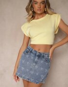 hello miss Fustă-Pantaloni scurți Albastru Din denim Decorată cu imprimeu cu fundițe Millesa