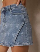 hello miss Fustă-Pantaloni scurți Albastru Din denim Decorată cu imprimeu cu fundițe Millesa