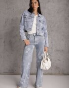 hello miss Jachetă de blugi albastră Cropped din Bumbac și Viscoză cu Imprimeu floral Malwira
