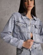 hello miss Jachetă de blugi albastră Cropped din Bumbac și Viscoză cu Imprimeu floral Malwira