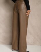 hello miss Pantaloni largi maro deschis High Waist din imitație de piele Curbelo