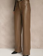 hello miss Pantaloni largi maro deschis High Waist din imitație de piele Curbelo