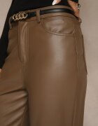 hello miss Pantaloni largi maro deschis High Waist din imitație de piele Curbelo